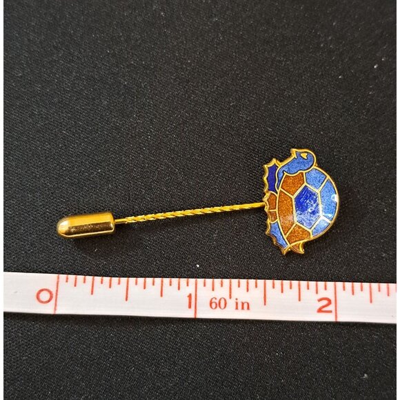 Vintage Gold Plated Turtle Stick Pin Blue & Brown Enamel - Picture 4 of 5